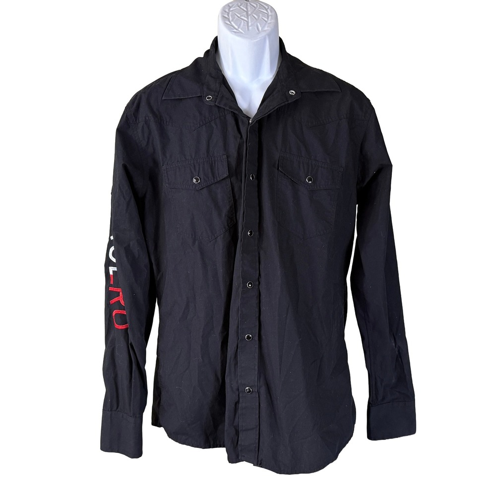Patroncito Western Shirt Large Black Vaquero Mexico Flag Snap‎ Down Long Sleeve